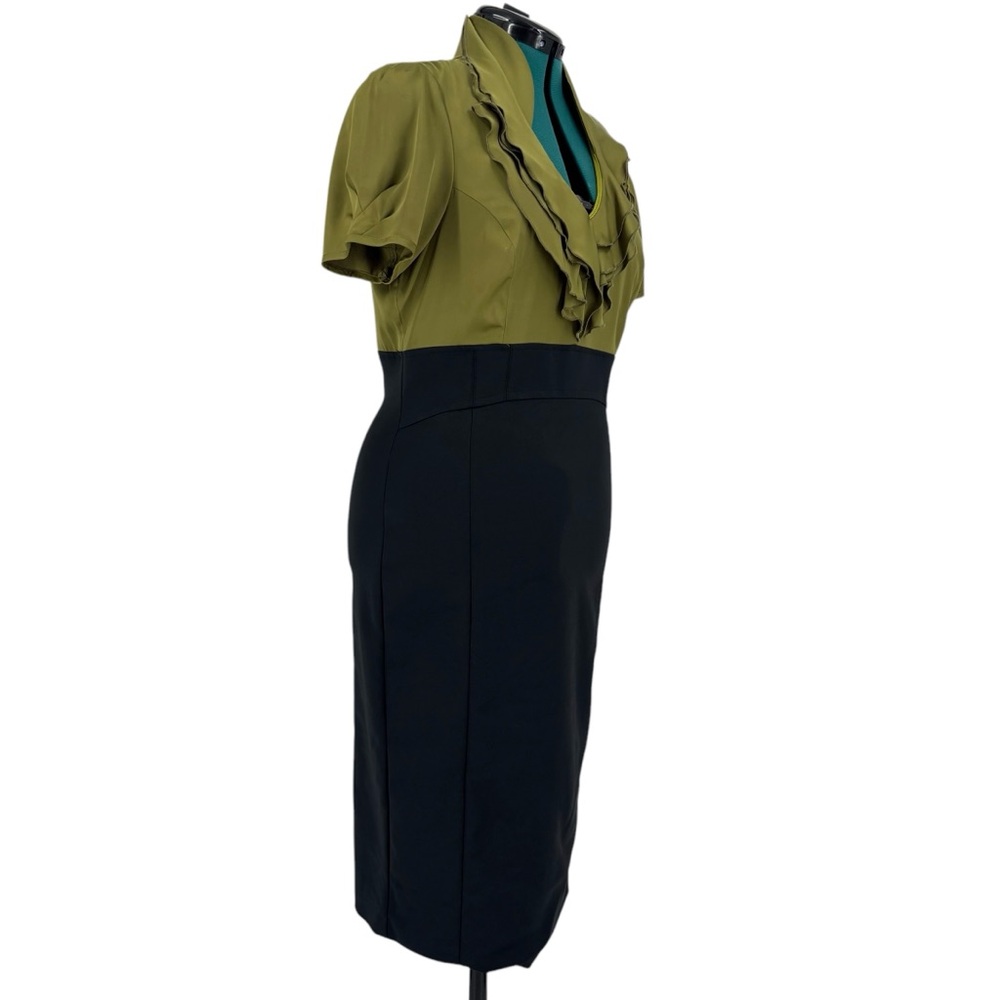 le chateau Chartreuse and Black Short Sleeve Ruffle Neck Wiggle Skirt, Large - Picture 12 of 17